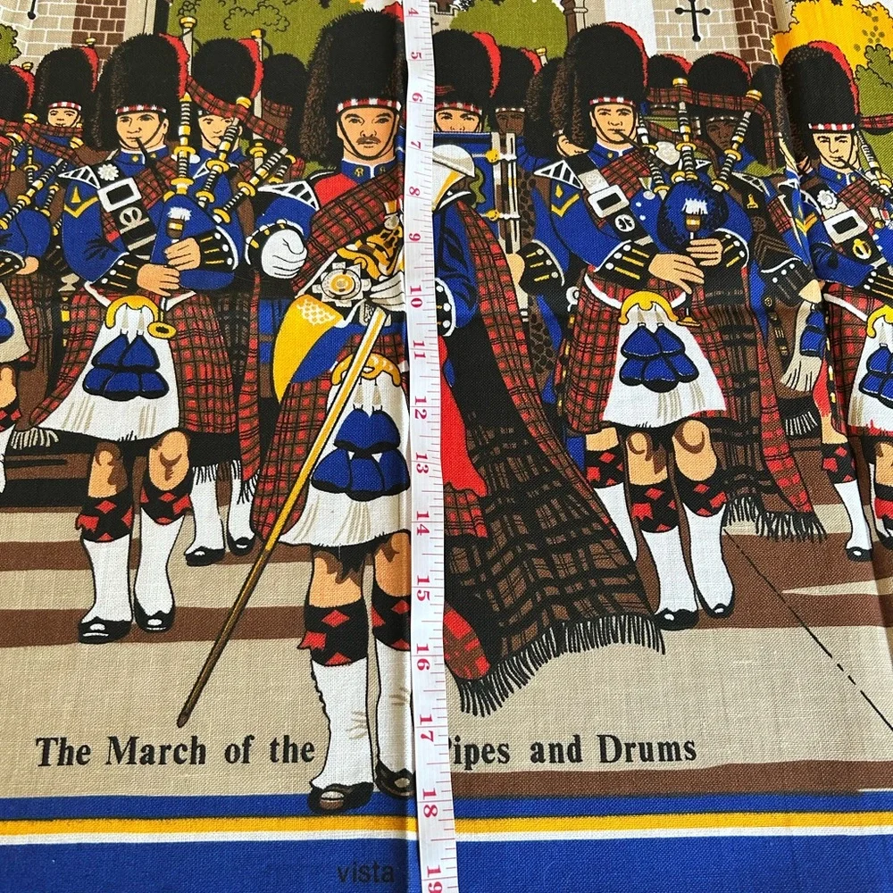Vintage Scottish Tea Towel‎ With March of the Pipes and Drums Linen